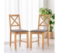Hallowood Furniture Pair Of Oak Small Cross Back Chairs With Grey Fabric Seat