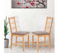 Hallowood Furniture Pair Of Oak Small Ladder Back Chairs With Grey Fabric Seat