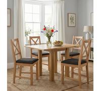 Hallowood Furniture Waverly Drop Leaf Round Table With 4 Cross Back Oak Chairs In Charcoal Grey Fabric