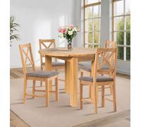 Hallowood Furniture Waverly Drop Leaf Round Table With 4 Cross Back Oak Chairs In Grey
