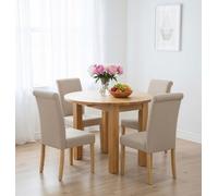 Hallowood Furniture Waverly Drop Leaf Round Table With 4 Roll Top Linen Fabric Chairs (Cream)