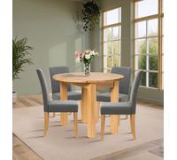 Hallowood Furniture Waverly Drop Leaf Round Table With 4 Upholstered Chairs In Grey Fabric
