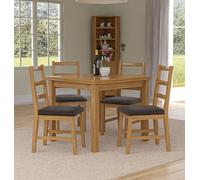 Hallowood Furniture Waverly Oak Small Extending Table With 4 Ladder Back Oak Chair With Charcoal Seat Pads