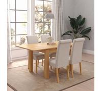 Hallowood Furniture Waverly Oak Small Extending Table With 4 Roll Top Linen Fabric Chairs In Cream