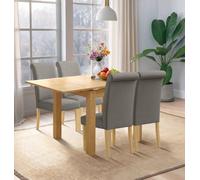 Hallowood Furniture Waverly Oak Small Extending Table With 4 Roll Top Linen Fabric Chairs In Grey