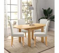 Hallowood Furniture Waverly Oak Small Extending Table With 4 Upholstered Beige Chair With Oak Legs