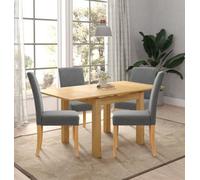 Hallowood Furniture Waverly Oak Small Extending Table With 4 Upholstered Grey Chair With Oak Legs