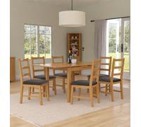 Hallowood Furniture Waverly Oak Small Extending Table With 6 Ladder Back Oak Chair With Charcoal Seat Pads