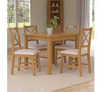 Hallowood Furniture Waverly Small Extending Table With 4 Cross Back Oak Chairs With Beige Fabric Seat