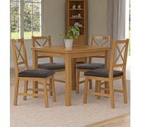 Hallowood Furniture Waverly Small Extending Table With 4 Cross Back Oak Chairs With Charcoal Grey Fabric Seat