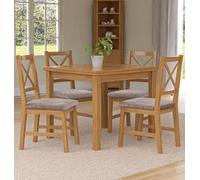 Hallowood Furniture Waverly Small Extending Table With 4 Cross Back Oak Chairs With Steel Grey Fabric Seat