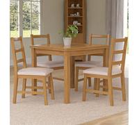 Hallowood Furniture Waverly Small Extending Table With 4 Ladder Back Oak Chairs With Beige Fabric Seat