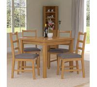 Hallowood Furniture Waverly Small Extending Table With 4 Ladder Back Oak Chairs With Steel Grey Fabric Seats