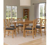 Hallowood Furniture Waverly Small Extending Table With 6 Cross Back Oak Chairs With Charcoal Grey Fabric Seats