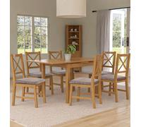 Hallowood Furniture Waverly Small Extending Table With 6 Cross Back Oak Chairs With Steel Grey Fabric Seats
