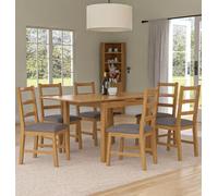 Hallowood Furniture Waverly Small Extending Table With 6 Ladder Back Oak Chairs With Steel Grey Fabric Seats