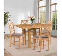 Hallowood Furniture Waverly Small Folding Table With 4 Cross Back Oak Chairs With Grey Fabric Seats