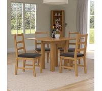 Hallowood Furniture Waverly Small Folding Table With 4 Ladder Back Oak Chairs With Charcoal Fabric Seats
