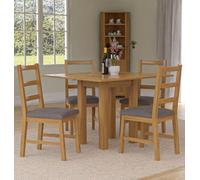Hallowood Furniture Waverly Small Folding Table With 4 Ladder Back Oak Chairs With Steel Grey Fabric Seats