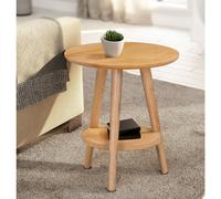 Hallowood Furniture Waverly Solid Oak Round Side Table, Compact Wooden Bedside Table, Lamp Table with Shelf, Small Coffee Table, Occasional Table,