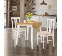 Hallowood Furnitureledbury White Drop Leaf Round Dining Table With 2 Dining Chairs In White Finish