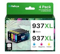 Halloya 937e Ink Cartridges Multipack Compatible for HP 937XL Ink Cartridges Compatible for OfficeJet Pro 9110b 9130b 9120b 9117b Printer 9720 9730 (Black Cyan Magenta Yellow, With Chip)
