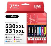 Halloya PGI-530 CLI-531 Ink Cartridges Replacement for Canon Pixma TS8750 TS8751, Compatible for Canon 530 531 530XL 531XL 530XXL 531XXL Ink (7-Pack)
