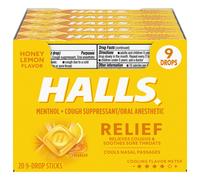 HALLS Relief Honey Lemon Cough Drops 20 Packs of 9 Drops (180 Total Drops)