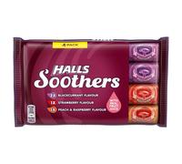 Halls Soothers Assorted 4 Pack, Includes 2 x Blackcurrant, 1 x Peach & Raspberry & 1 x Strawberry, Made with Real Fruit Juice, Multipack