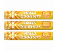 Halls Soothers Honey & Lemon 10 Lozenges x 3 Real Fruit Juice Centre Sweets for Sore Throat Relief with Welari Thank You Card | (3pack)