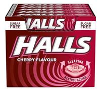 Halls Sugar Free Cherry Flavour with Clearing Menthol Action Sweets, 32g (Pack of 20 Lozenges)