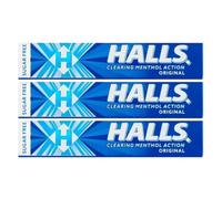 Halls Sugar-Free Menthol Lozenges Original 32g x 3, Clearing Action Sweets for Soothing Throat, Fresh Breath & Cooling Relief with Welari Thank You Card | (3 Pack)