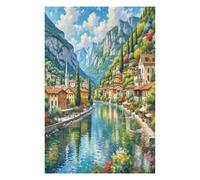 Hallstatt Town 1000 Piece Jigsaw Puzzle for Adults Cute Pet Animals Jigsaw Creative Gift for Loved Ones Family Activity Challenging Design Stress Relief Pastime 1000 PCS
