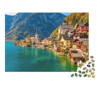 Hallstatt Town Jigsaw Puzzles 1000 Pieces Recycled Material Alpine Lakeside Puzzles for Elderly Relieve Senile Dementia Fun Family Game Activity Home 70x50cm/1000pcs