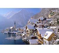 Hallstatt Town Puzzles with Snow Scene 100 Piece Jigsaw Puzzles for Adults Games for Adults Teens and Kids 45.5x35.5CM