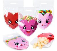Hallswl 60pcs Valentine's Day Plastic Resealable Gift Bag,Red Pink Heart Candy Goodie Treat Bags with Handles for Kids Party Favor Supplies Classroom Gift Exchange Prizes,9X6inch