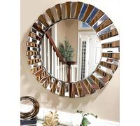 Hallway Art Wall Mirror Decorative: Round Golden and Silver Hung Mirrors 60cm 80cm Elegant Artistic Look 5mm Glass 3D Stereoscopic Irregular Beveled Edge Sunburst Entryway Wall Mirrors (Large 80cm)