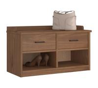Hallway Bench Solid Pinewood Walnut 87x40x50 cm 2 Drawers 2 Compartments Storage
