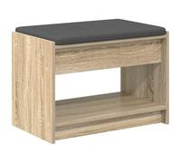 Hallway Bench with Cushion and Shelf, Sonoma Oak, 63 x 38 x 45 cm, Padded Bench with Storage Space, Wardrobe Bench for Hallway, Entryway, Wooden Chest Bench with Soft Padding