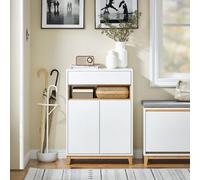 SoBuy FSB97-WN,Narrow Shoe Cabinet with 3 Flip Drawers, Space-Saving Shoe Storage Cupboard for 12 Pairs, Modern Shoe Rack for Hallway White and nat...