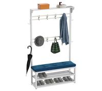 Hallway Coat Rack with Bench and 2 Tiers Shelves, Metal Coat Stand with Shoe Racks, Free Standing Hall Tree with Hooks, Top Storage Design, Load Capacity 100kg for Entryway Bedroom