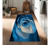 Hallway Flowers Abstract Blue Roses Runner Rug 60 x 120 cm, Painterly Printed Non-slip Carpet Runners - Washable Entrance Kitchen Long Carpet for Living Room Entryway Bathroom Laundry Room