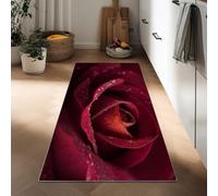 Hallway Flowers Roses With Water Droplets Runner Rug 60 x 180 cm, Romantic Style Printed Non-slip Carpet Runners - Washable Entrance Kitchen Long Carpet for Living Room Entryway Bathroom Laundry Room