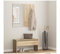 vidaXL Sonoma Oak Wooden Hall Bench and Mirror Set - Size: 40 x 80 x 30.5cm - Brown - Wilko