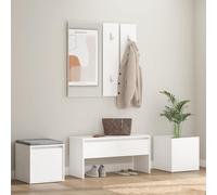 vidaXL Hallway Furniture Set White Engineered Wood Hall Bench and Coat Rack