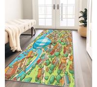 Hallway Long Runner Rug 60 x 120 cm, Cartoon Hot Air Balloon Washable City Map Non-Slip Long Runner Door Mat Indoor Dirt Trapper Carpet Modern Rugs for Kitchen, Entrance, Corridor, Office