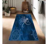 Hallway Non Slip Runner Rugs 60 x 150 cm,Washable Nautical Theme Kitchen Carpet Soft Marine Animals Octopus Symbols Short Pile Runner Rug for Entrance Bedroom Laundry Room Kitchen
