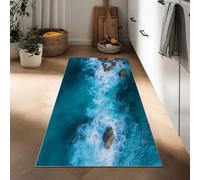 Hallway Ocean Aerial View Beach Rocks Runner Rug 80 x 120 cm, Natural Landscape Printed Non-slip Carpet Runners - Washable Entrance Kitchen Long Carpet for Living Room Entryway Bathroom Laundry Room
