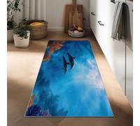 Hallway Ocean Coral Reef Animals Fish Runner Rug 60 x 150 cm, Natural Landscape Printed Non-Slip Carpet Runners - Washable Entrance Kitchen Long Carpet for Living Room Entryway Bathroom Laundry Room