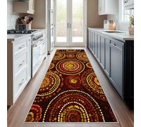 Hallway Runner African Style, Washable Runner Rug Circle Geometric Exotic Ethnic Boho 65 x 180, for Kitchen, Entryway, Bedroom Decor, Non Slip Low Pile Indoor Floor Carpet i1721